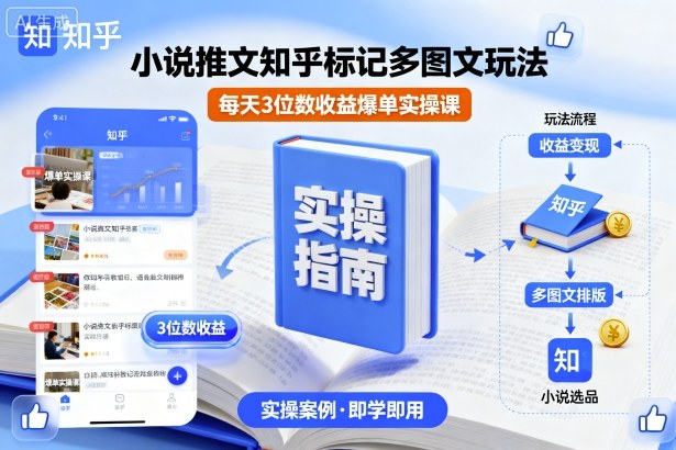 小说推文知乎标记多图文玩法，每天3位数收益爆单实操课-吾爱自习网