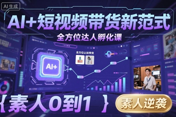 AI+短视频带货新范式全方位达人孵化课，素人也可以从0到1，全方位认知短视频带货-吾爱自习网