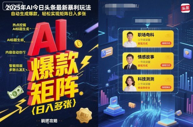 2025年AI今日头条最新暴利玩法，自动生成爆款，轻松实现矩阵日入多张-吾爱自习网