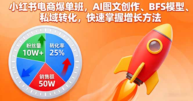 小红书电商爆单班，AI图文创作、BFS模型、私域转化，快速掌握增长方法-吾爱自习网