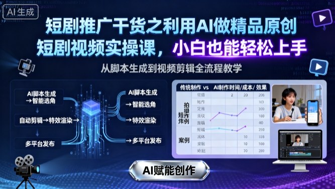 短剧推广干货之利用AI做精品原创短剧视频实操课，小白也能轻松上手-吾爱自习网