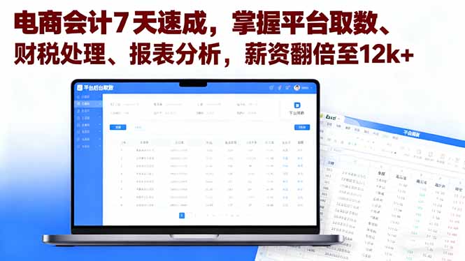 电商会计7天速成，掌握平台取数、财税处理、报表分析，薪资翻倍至12k+-吾爱自习网