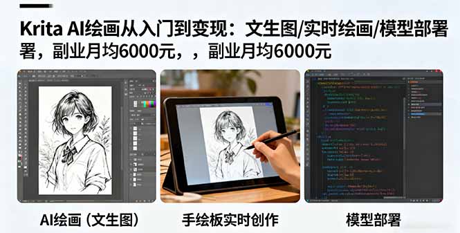 Krita AI绘画从入门到变现:文生图/实时绘画/模型部署,副业月均6000元-吾爱自习网