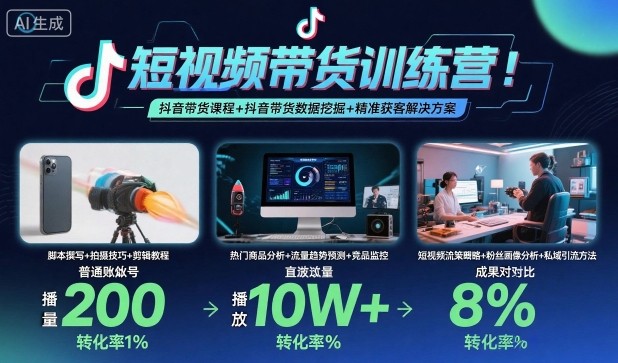 短视频带货训练营,抖音带货课程+抖音带货数据挖掘+精准获客解决方案-吾爱自习网