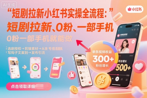 短剧拉新小红书实操全流程，0粉一部手机就可以做，详细教程-吾爱自习网