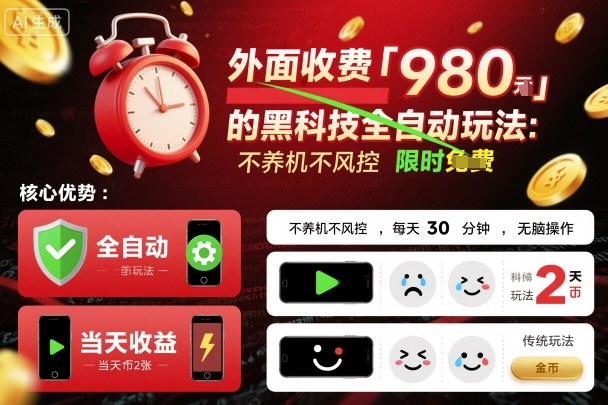 外面收费980的黑科技全自动玩法，不养机不风控，每天30分钟，无脑操作，当天收益2张【揭秘】-吾爱自习网