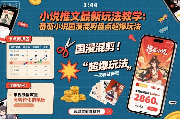 小说推文最新玩法教学，番茄小说国漫混剪盘点超爆玩法，全程干货，一天收益多张-吾爱自习网