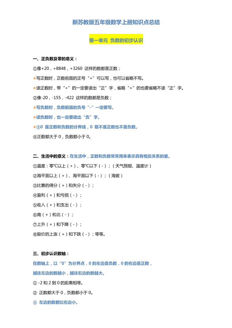 五上苏教版数学知识点汇总预习-吾爱自习网