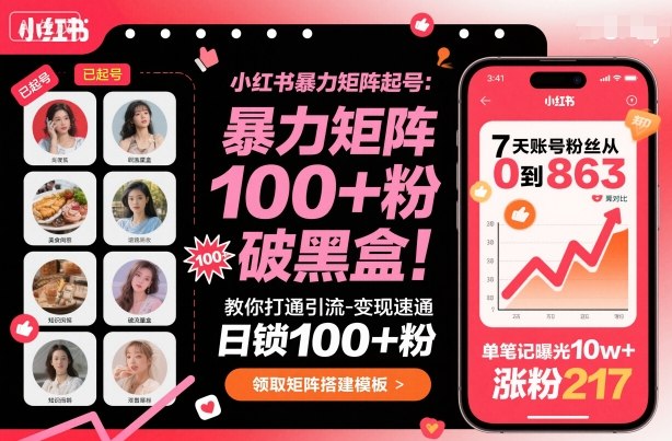 小红书暴力矩阵起号，教你打通引流-变现速通，日锁100+粉，破流量黑盒-吾爱自习网