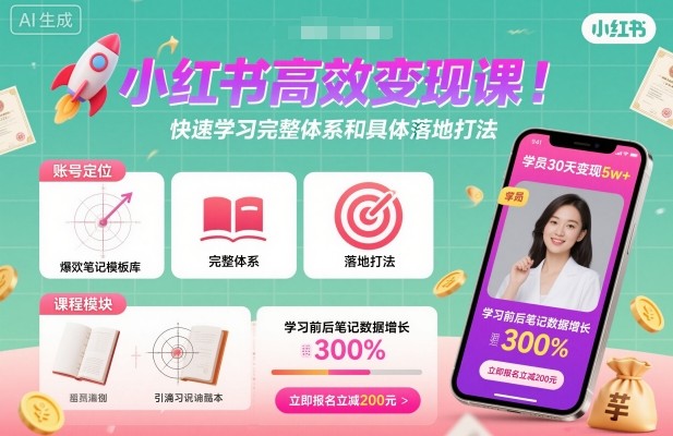 小红书高效变现课，快速学习小红书完整体系和具体落地打法-吾爱自习网