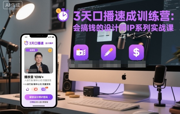 3天口播速成训练营，会搞钱的设计师IP系列实战课-吾爱自习网