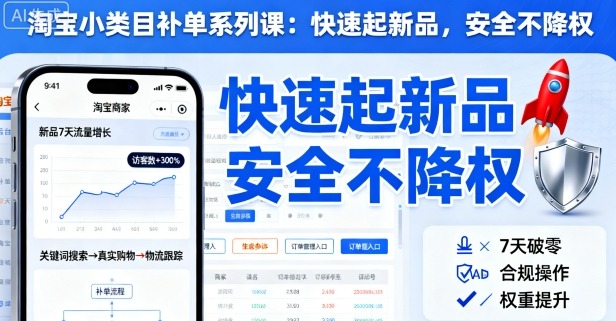 淘宝小类目补单系列课，快速起新品，安全不降权-吾爱自习网