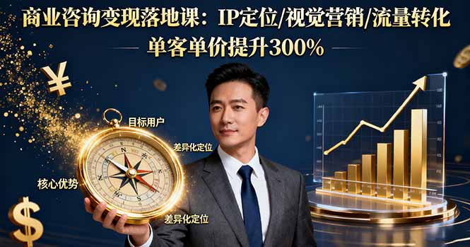 商业咨询变现落地课：IP定位/视觉营销/流量转化，单客单价提升300%-吾爱自习网
