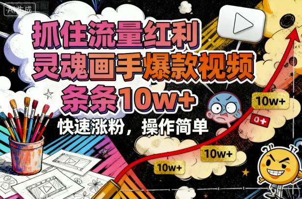 抓住流量红利，灵魂画手爆款视频，条条10w+，快速涨粉，操作简单-吾爱自习网