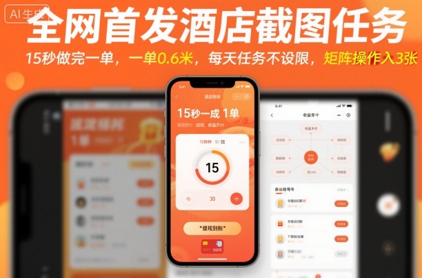 全网首发酒店截图任务，15秒做完一单，一单0.6米，每天任务不设限，矩阵操作日入3张【揭秘】-吾爱自习网