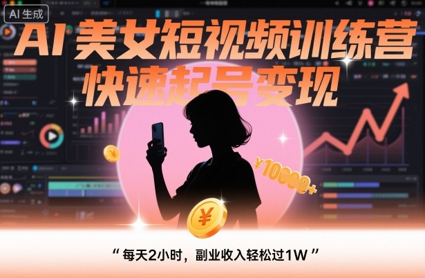 AI美女短视频训练营，快速起号变现，每天2小时，副业收入轻松过1W-吾爱自习网