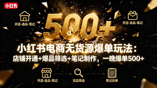 小红书电商无货源爆单玩法：店铺开通+爆品筛选+笔记制作，一晚爆单500+-吾爱自习网