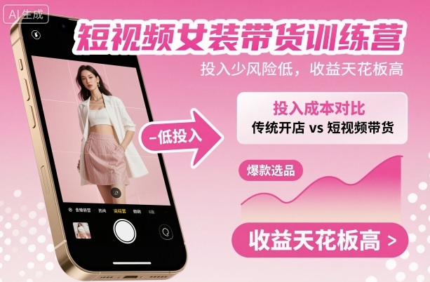 短视频女装带货训练营，投入少风险低，收益天花板高-吾爱自习网