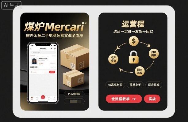 煤炉Mercari国外闲鱼二手电商运营实战全流程,仿品高利润,简单上手,闷声搞钱-吾爱自习网