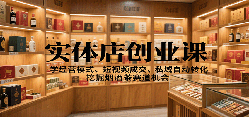 实体店创业课：学经营模式、短视频成交、私域自动转化，挖掘烟酒茶赛道机会-吾爱自习网