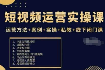 短视频运营实操课，运营方法+案例+实操+私教+线下闭门课-吾爱自习网