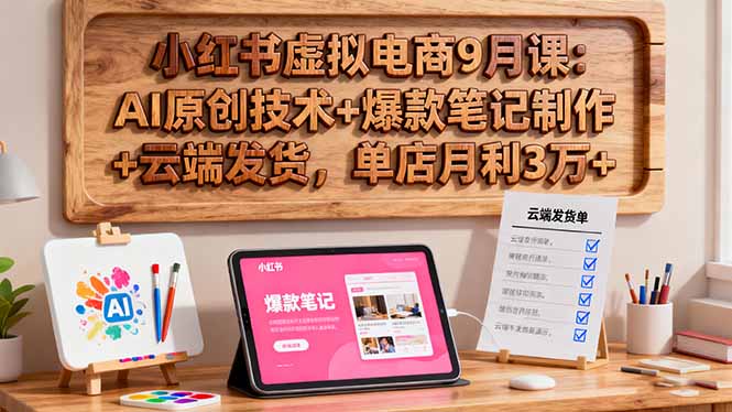 小红书虚拟电商9月课：AI原创技术+爆款笔记制作+云端发货，单店月利3万+-吾爱自习网