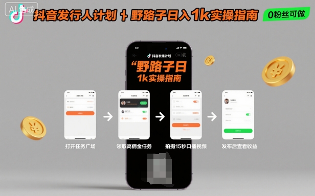 抖音发行人计划全新野路子玩法，随时随地，只要有手机，就能操作，日入1k+【揭秘】-吾爱自习网