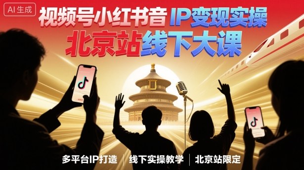 视频号小红书抖音IP变现实操北京站线下大课，40+行业短视频高变现姿势，100+IP高变现实操技术-吾爱自习网
