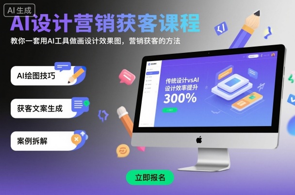 AI设计营销获客课程,教你一套用AI工具做画设计效果图,营销获客的方法-吾爱自习网