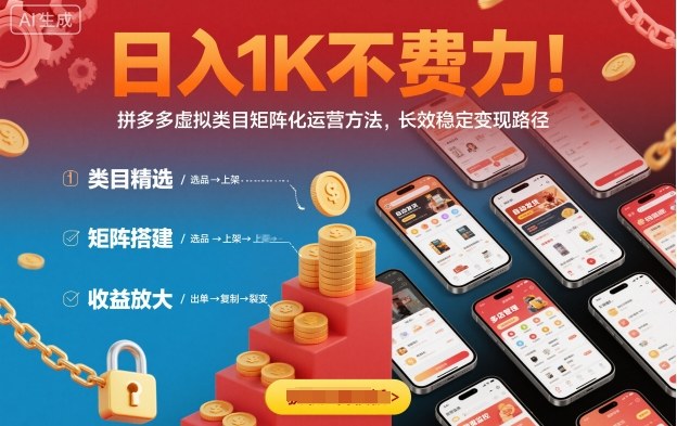 日入1K不费力!拼多多虚拟类目矩阵化运营方法,长效稳定变现路径-吾爱自习网