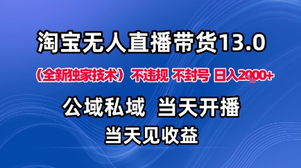 淘宝无人直播13.0，公域私域技术，不封号，不违规布局下半年旺季赛道，日入1K+(独家技术)【揭秘】-吾爱自习网