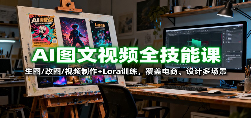 AI图文视频全技能课：生图/改图/视频制作+Lora训练，覆盖电商 、设计多场景-吾爱自习网