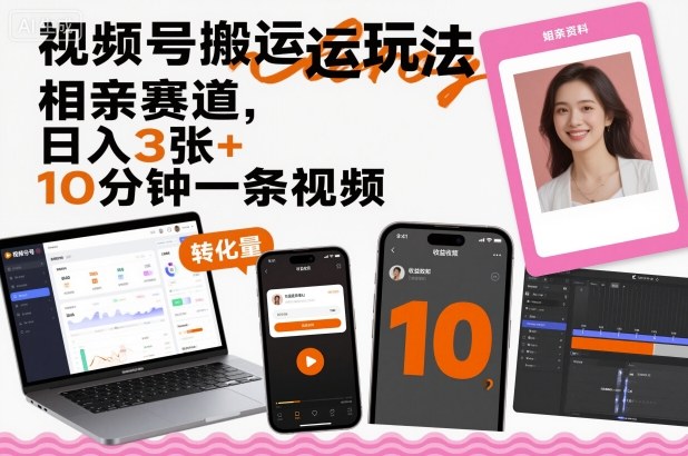 视频号搬运玩法，相亲赛道，日入3张+，10分钟一条视频-吾爱自习网