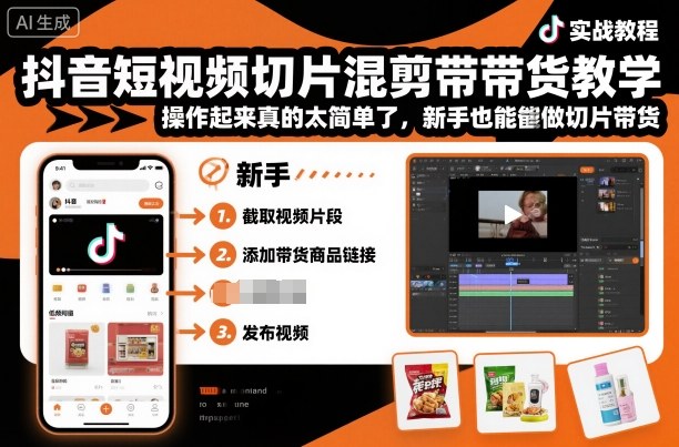 抖音短视频切片混剪带货教学，操作起来真的太简单了，新手也能做切片带货-吾爱自习网