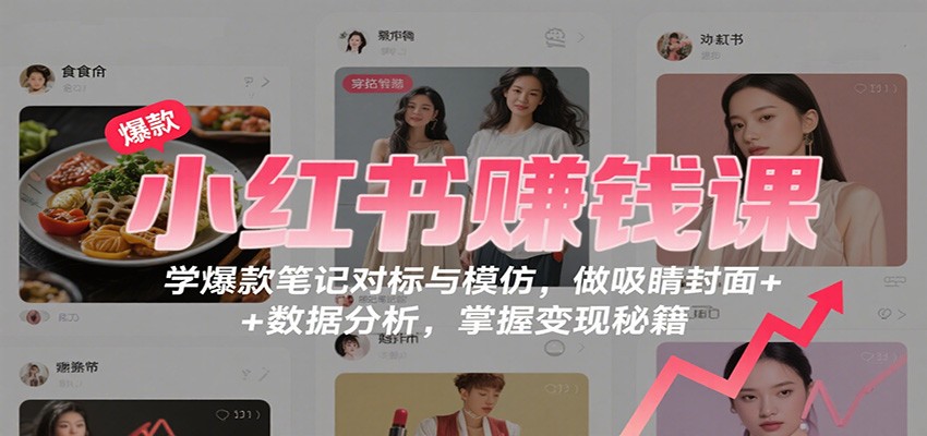 小红书赚钱课：学爆款笔记对标与模仿，做吸睛封面 + 数据分析，掌握变现秘籍-吾爱自习网
