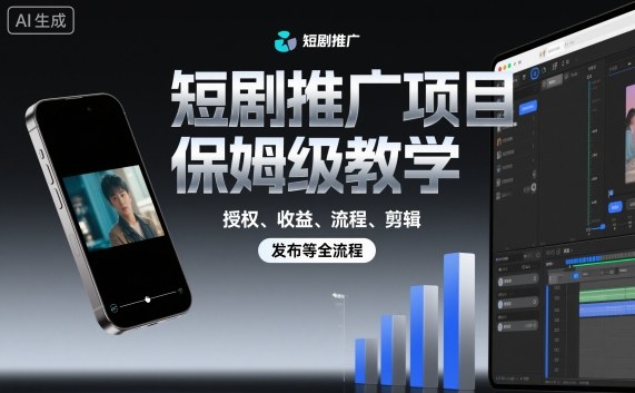 短剧推广项目保姆级教学,授权、收益、流程、剪辑,发布等全流程-吾爱自习网