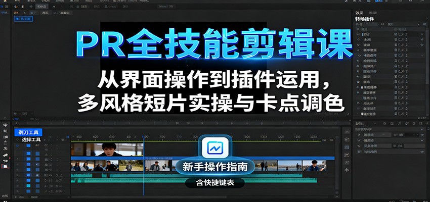 PR全技能剪辑课：从界面操作到插件运用，多风格短片实操与卡点调色-吾爱自习网