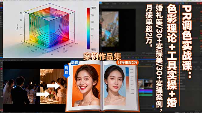 PR调色实战课：色彩理论+工具实操+婚礼医美/30+实操案例，月接单超2万-吾爱自习网