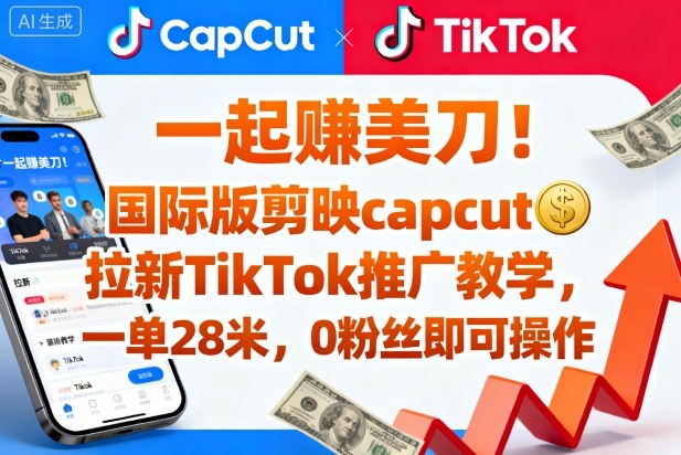 一起賺美刀!国际版剪映capcut拉新TikTok推广教学,一单28米,0粉丝即可操作(附推广入口和教学)-吾爱自习网