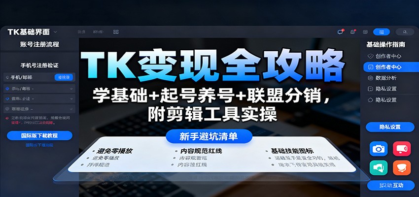 TK变现全攻略：学基础+起号养号+联盟分销，附剪辑工具实操-吾爱自习网