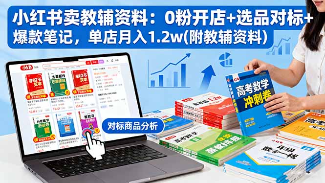 小红书卖教辅资料：0粉开店+选品对标+爆款笔记，单店月入1.2w(附教辅资料-吾爱自习网
