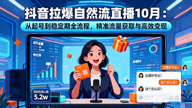 抖音拉爆自然流直播10月：从起号到稳定期全流程，精准流量获取与高效变现-吾爱自习网