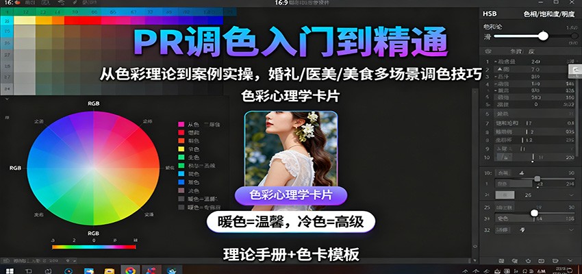 PR调色入门到精通：从色彩理论到案例实操，婚礼/医美/美食多场景调色技巧-吾爱自习网