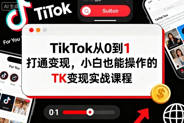 TikTok从0到1打通变现，小白也能操作的TK变现实战课程-吾爱自习网