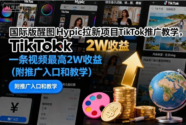 国际版醒图Hypic拉新项目TikTok推广教学，一条视频最高2W收益(附推广入口和教学)-吾爱自习网