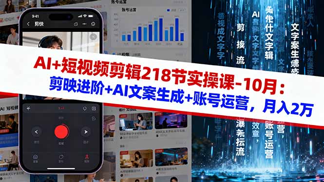 AI+短视频剪辑218节实操课-10月:剪映进阶+AI文案生成+账号运营,月入2万-吾爱自习网