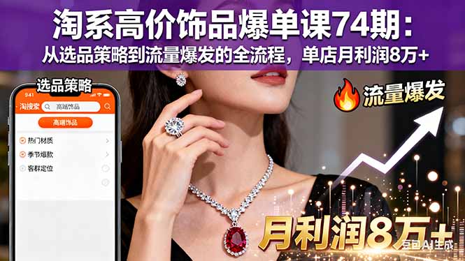 淘系高价饰品爆单课74期:从选品策略到流量爆发的全流程,单店月利润8万+-吾爱自习网