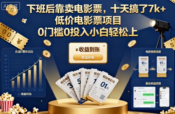 下班后靠卖电影票,十天搞了7k+,低价电影票项目,0门槛0投入小白轻松上手【揭秘】-吾爱自习网
