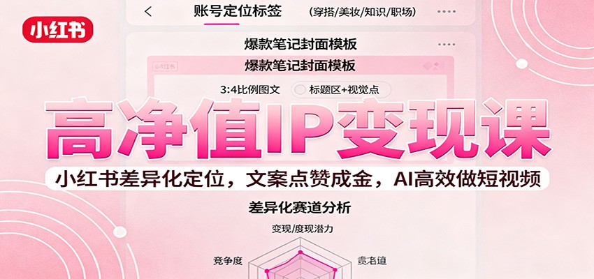 高净值IP变现课:小红书差异化定位,文案点赞成金, AI高效做短视频-吾爱自习网