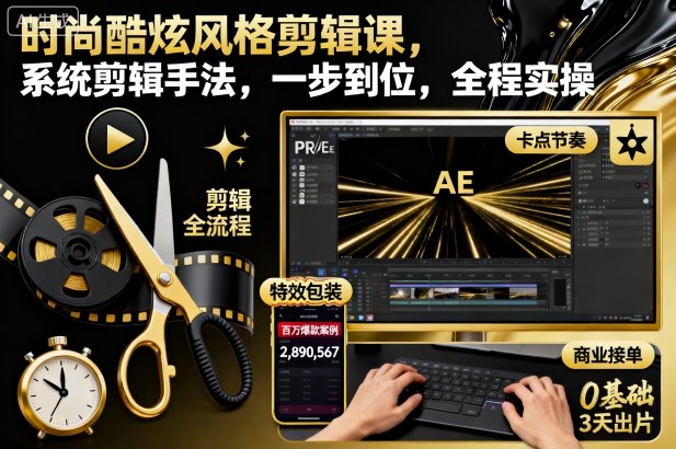 时尚酷炫风格剪辑课,系统剪辑手法,一步到位,全程实操-吾爱自习网